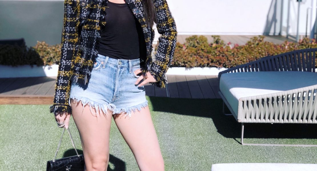Jenn Kim Bonjour Jenn Stance Biggie Socks with Yeezy Clear Heels YSL Bag Erdem H&M Jacket